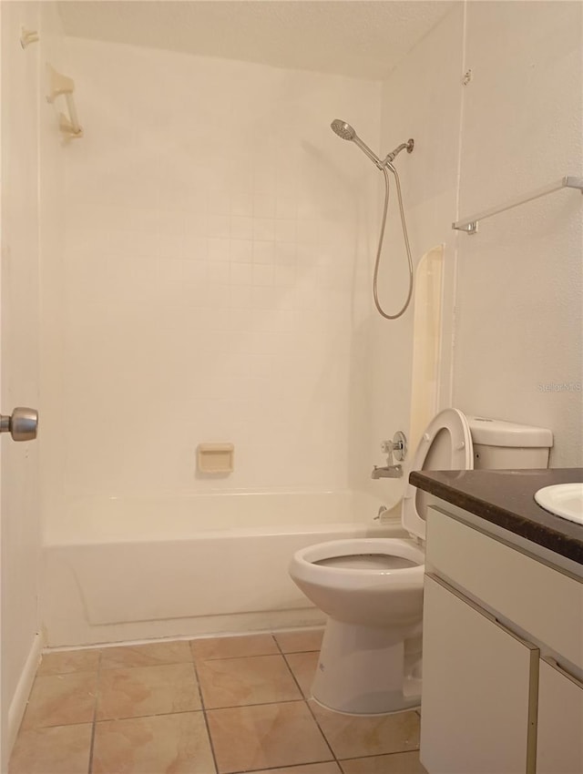 full bath featuring shower / bathing tub combination, vanity, toilet, and tile patterned floors