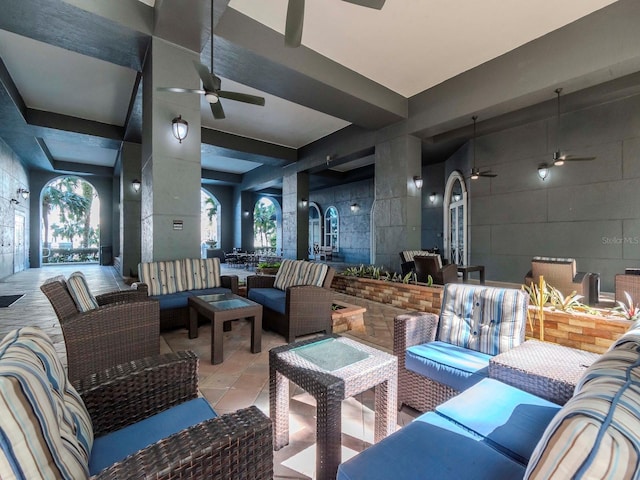 view of patio featuring ceiling fan and an outdoor hangout area