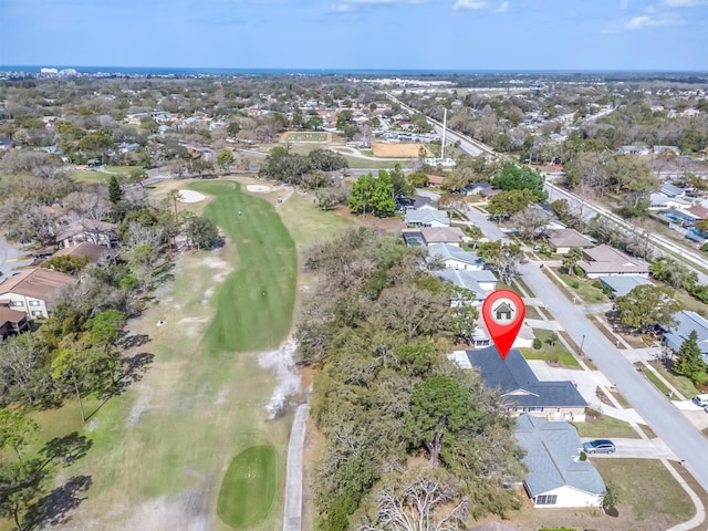 birds eye view of property with a residential view and golf course view