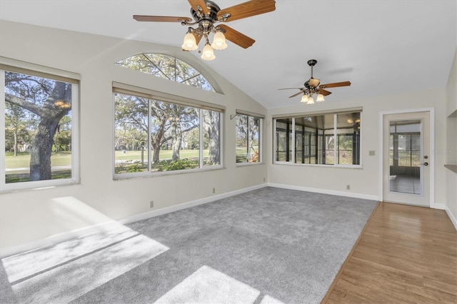 unfurnished sunroom with vaulted ceiling