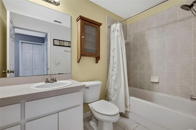 11257 Frigate Bird Ave, Weeki Wachee, FL 34613 - bathroom with vanity, tile patterned flooring, and shower / bathtub combination with curtain