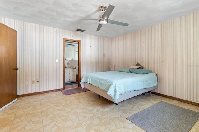 5441 Alderwood St, Spring Hill, FL 34606 - bedroom with wallpapered walls, baseboards, visible vents, and a ceiling fan