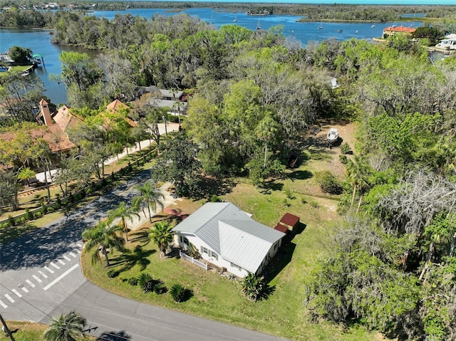 bird's eye view featuring a water view