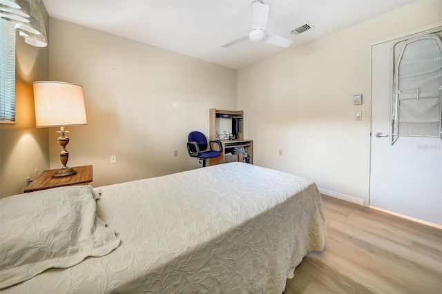 8420 Winding Wood Dr, Port Richey, FL 34668 - bedroom with visible vents, ceiling fan, light wood-style flooring, and baseboards