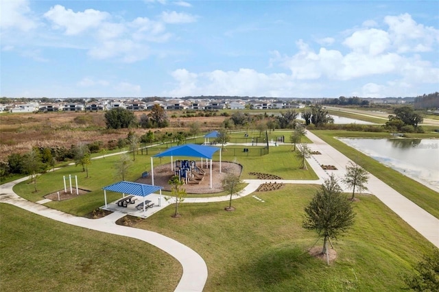 bird's eye view featuring a water view