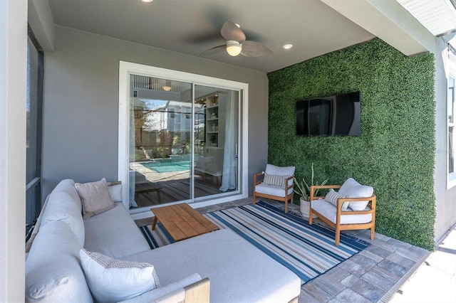 view of patio / terrace featuring an outdoor hangout area and a ceiling fan