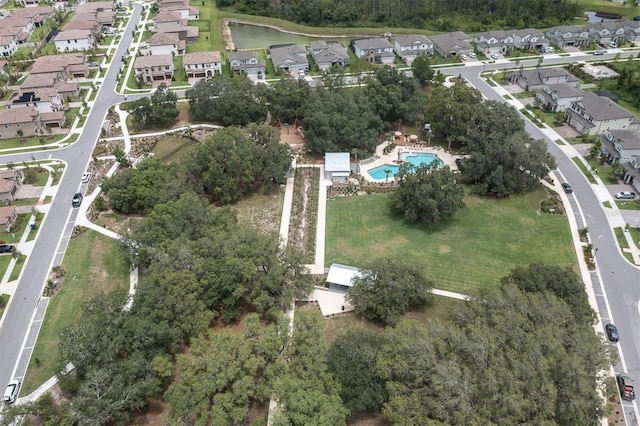 aerial view with a water view and a residential view