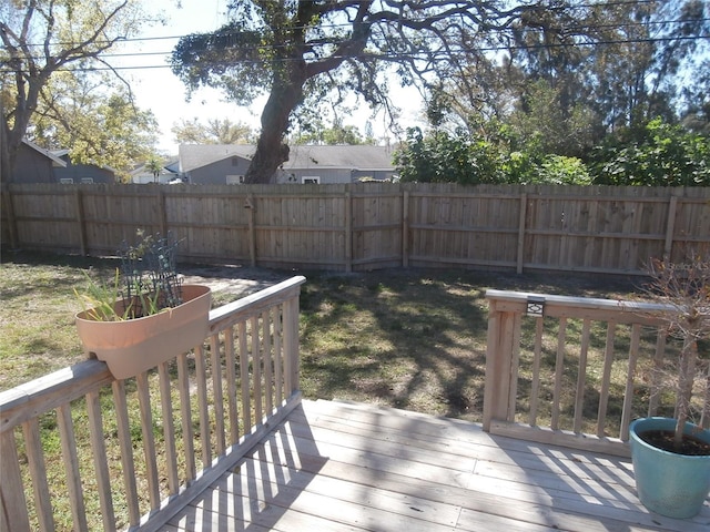 wooden terrace featuring a fenced backyard