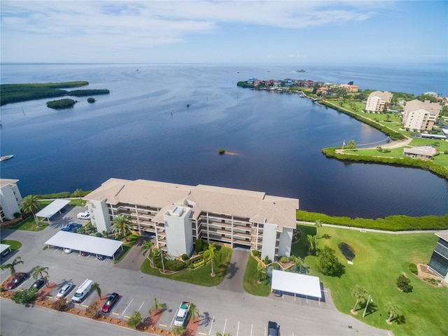 aerial view featuring a water view