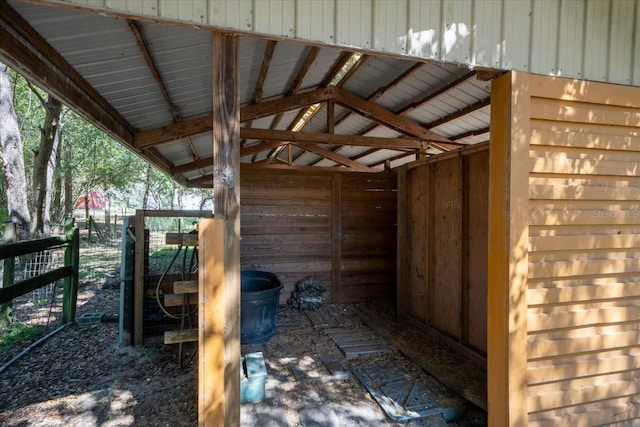 view of patio featuring an exterior structure and an outdoor structure