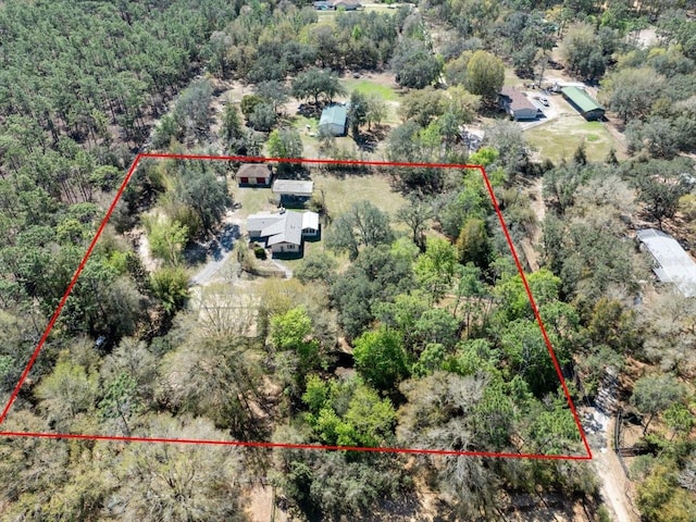 bird's eye view featuring a forest view