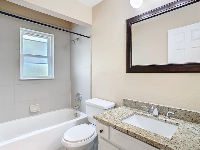 full bathroom with shower / bathtub combination, vanity, and toilet