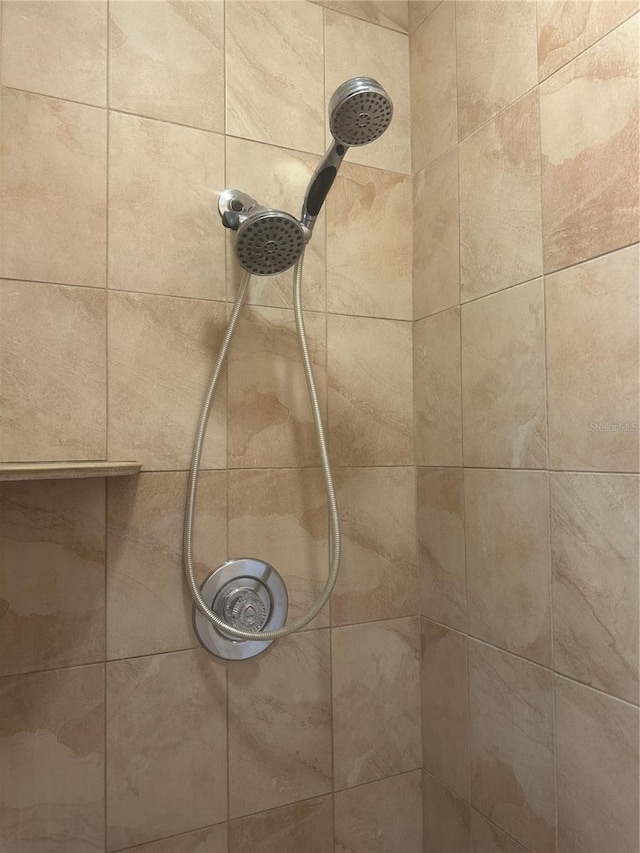 interior details featuring a tile shower