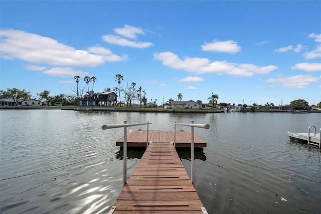 view of dock with a water view