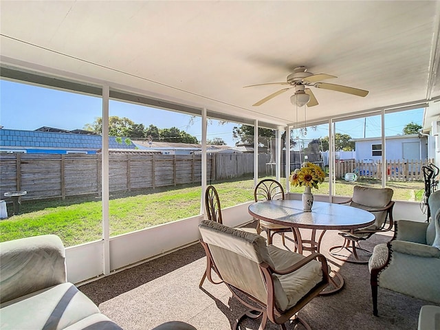 sunroom / solarium featuring ceiling fan and plenty of natural light