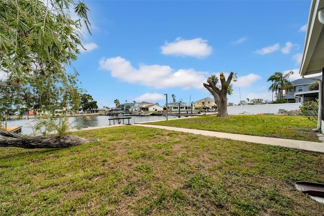 view of yard with a water view