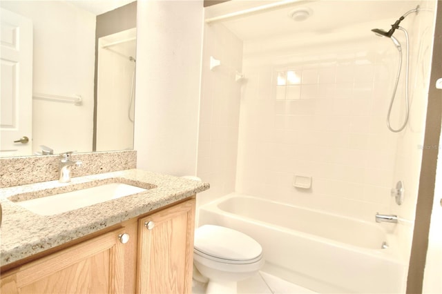 bathroom featuring tile patterned floors, vanity, toilet, and  shower combination