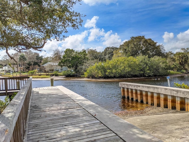 dock area featuring a water view