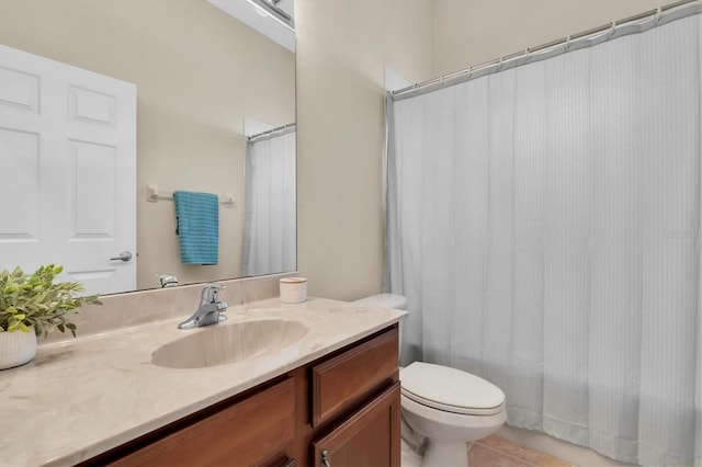 bathroom featuring vanity, shower / bath combination with curtain, and toilet