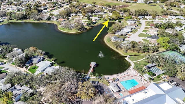 bird's eye view with a water view and a residential view