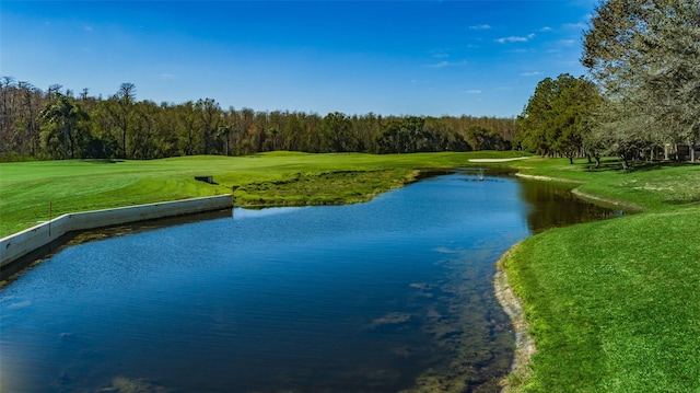 view of water feature with a view of trees