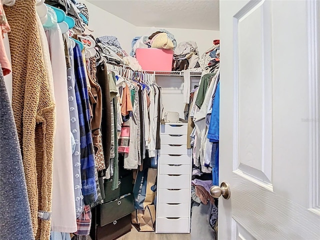 walk in closet with wood finished floors