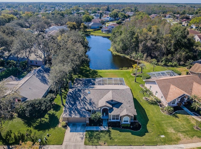 aerial view with a water view