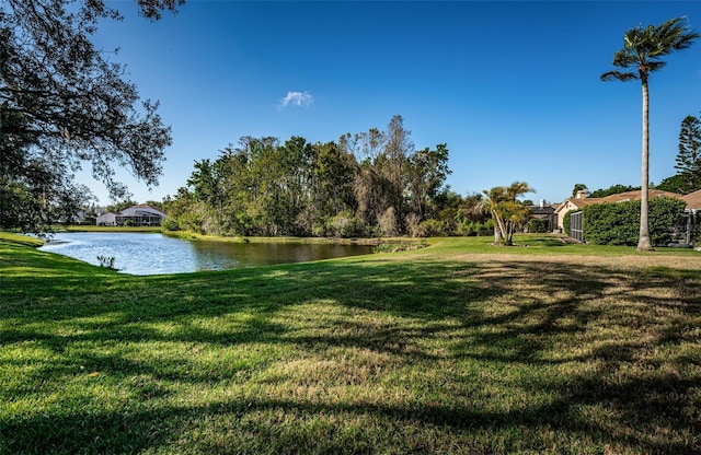 exterior space with a water view