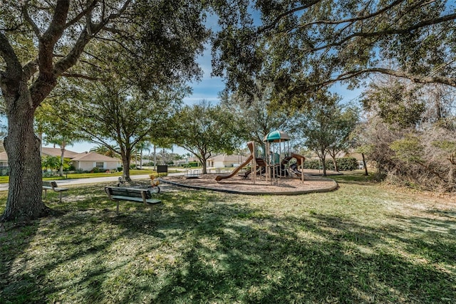 view of yard featuring playground community