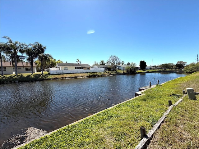 water view with a boat dock