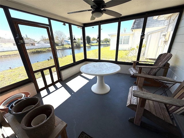 4030 Grayton Dr, New Port Richey, FL 34652 - sunroom with a water view and ceiling fan