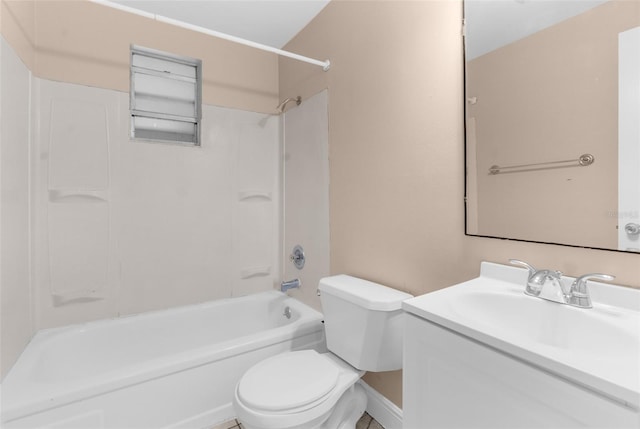 bathroom with vanity, toilet, and shower / bathtub combination