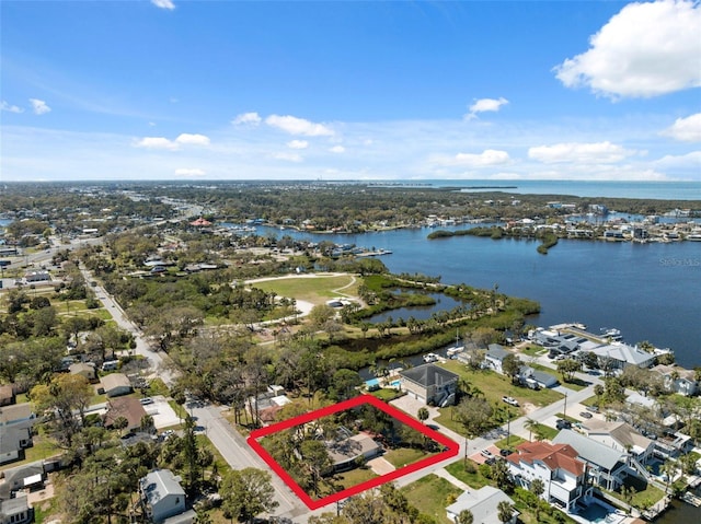 aerial view with a water view