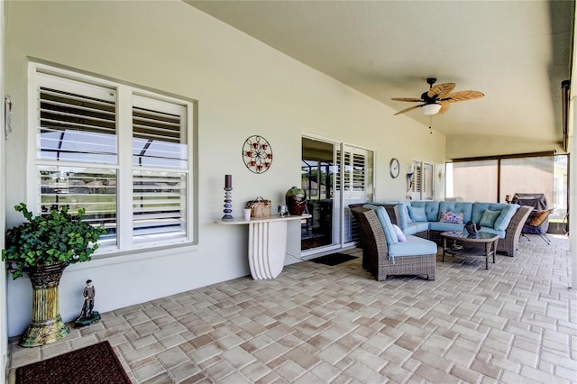 view of patio featuring an outdoor living space and ceiling fan