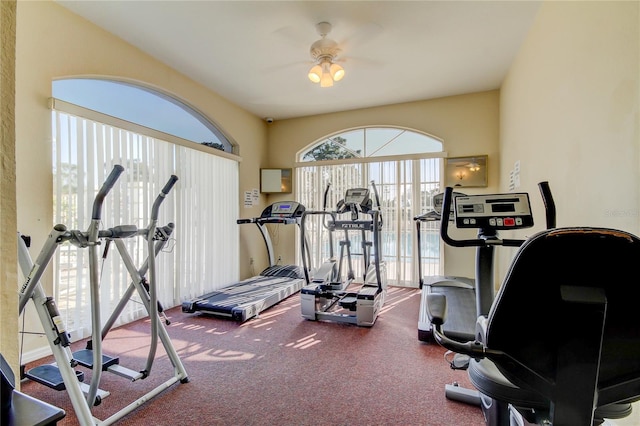 exercise room featuring ceiling fan