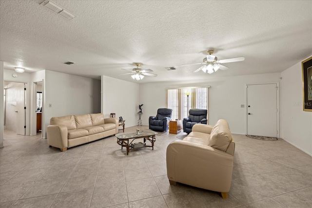 7901 Willow Brook Ct, Hudson, FL 34667 - living area featuring ceiling fan, a textured ceiling, and light tile patterned flooring