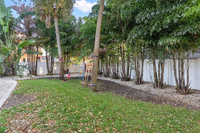 view of yard with a fenced backyard