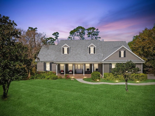 cape cod home with a porch and a front yard