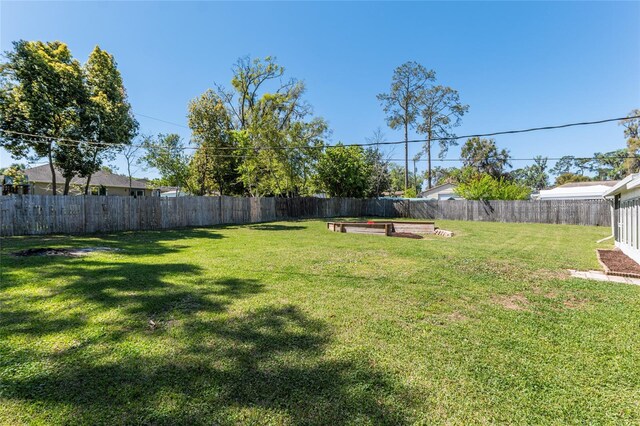 view of yard with a garden and a fenced backyard