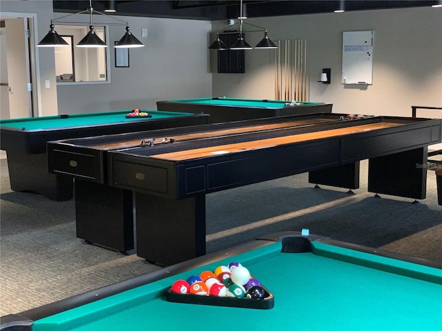 game room with carpet floors and billiards