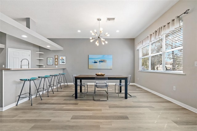 dining space featuring recessed lighting, visible vents, baseboards, and wood finished floors