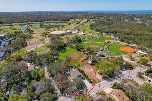 drone / aerial view featuring golf course view