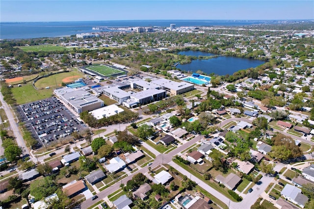 aerial view with a water view