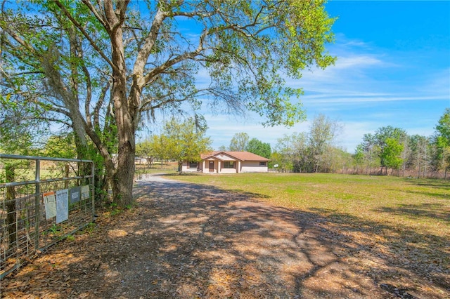 view of yard with dirt driveway