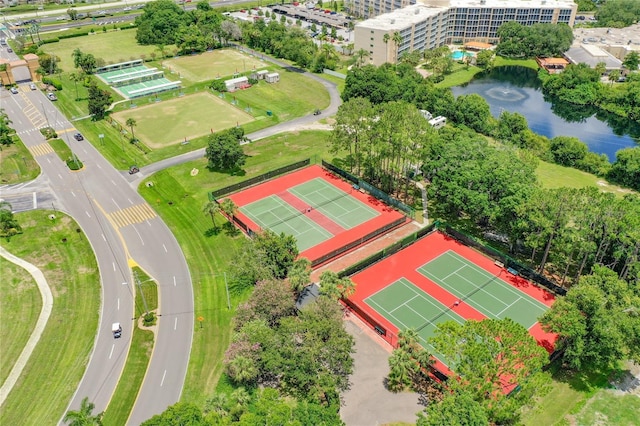 drone / aerial view featuring a water view