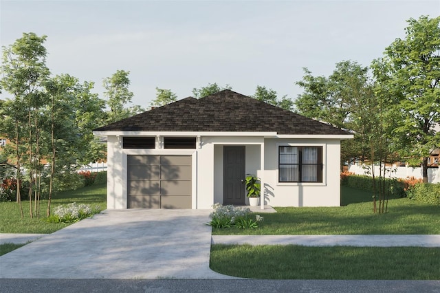 9024 Waterbird Way, Brooksville, FL 34613 - view of front of house with a front lawn, driveway, stucco siding, and a shingled roof