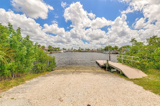 view of dock with a water view