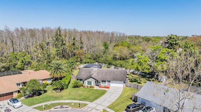 bird's eye view featuring a view of trees