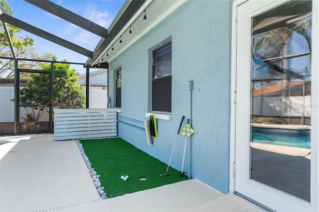 exterior space with vaulted ceiling