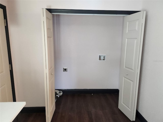 laundry room with laundry area, hookup for an electric dryer, washer hookup, and wood finished floors